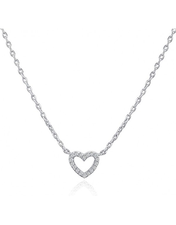 14K Gold Plated Cubic Zirconia Heart Necklace | Cu...