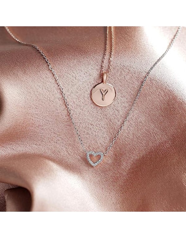 14K Gold Plated Cubic Zirconia Heart Necklace | Cute Dainty Love Pendant Necklaces for Women