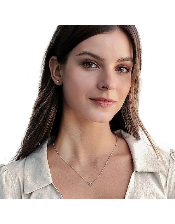 14K Gold Plated Cubic Zirconia Heart Necklace | Cute Dainty Love Pendant Necklaces for Women