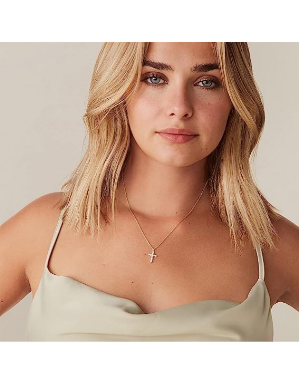 14K Gold Plated Cross Necklace for Women