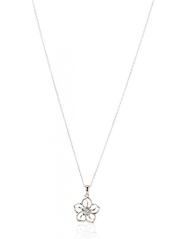 Sterling Silver Created White Sapphire Flower Pend...