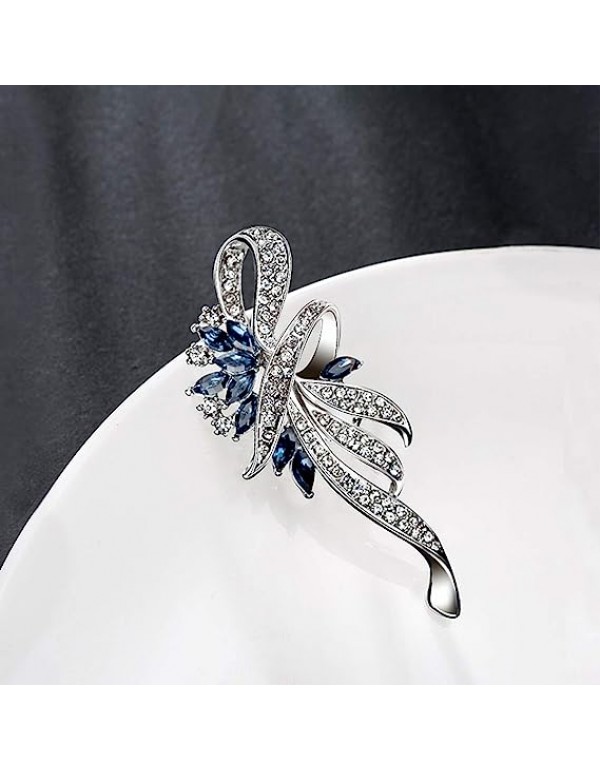 Created Crystal Brooch Fancy Vintage Style Flower Brooch Pin for Women, girls, ladies Blue color