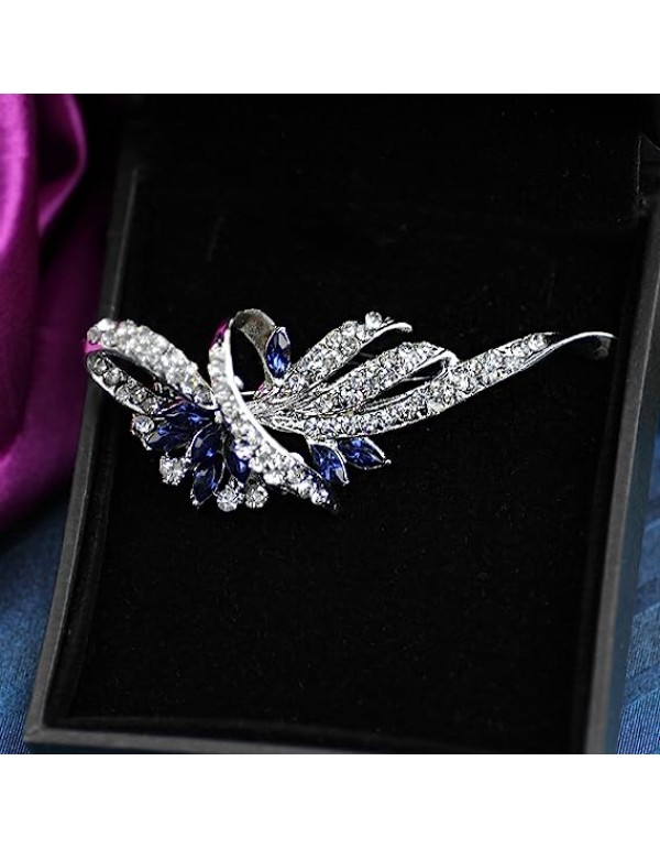 Created Crystal Brooch Fancy Vintage Style Flower Brooch Pin for Women, girls, ladies Blue color