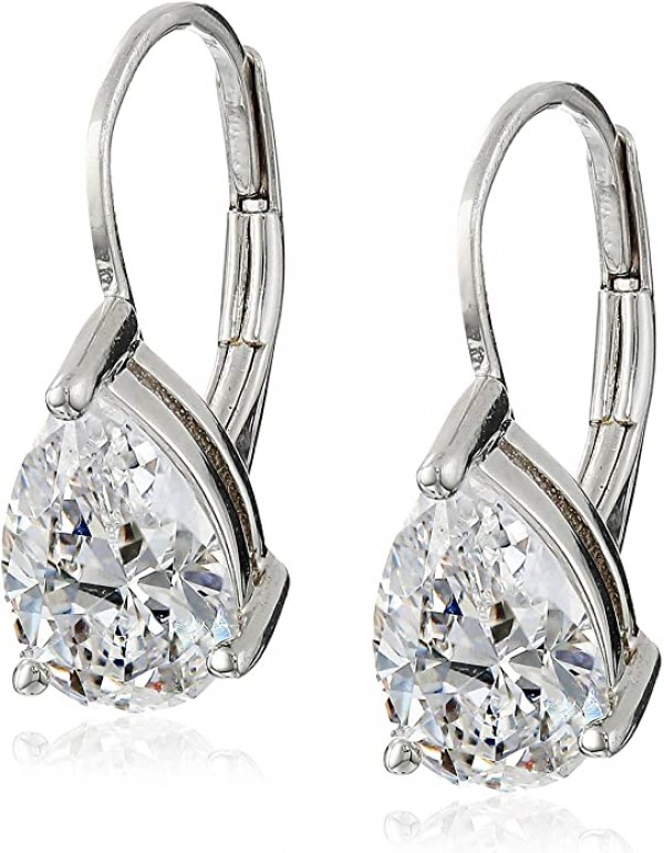 Sterling Silver Pear Cut Cubic Zirconia Leverback Earrings