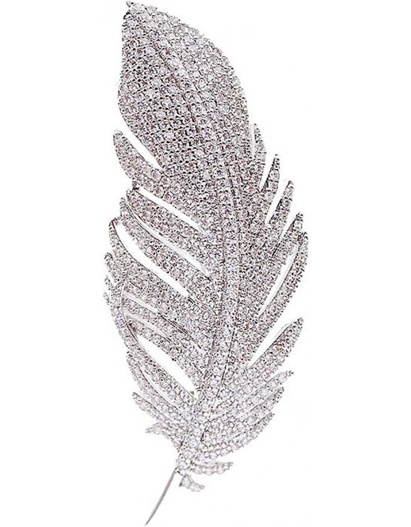Rhinestone Feather Brooch Pin for Women Men Fashio...