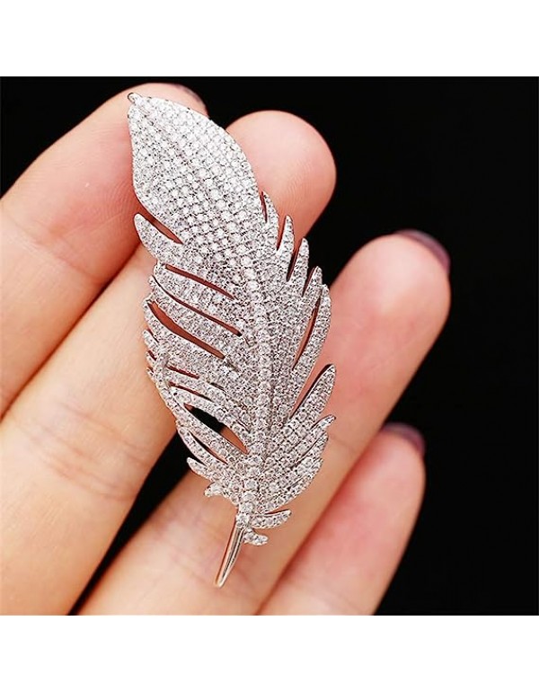 Rhinestone Feather Brooch Pin for Women Men Fashion Crystal Delicate Leaf Brooch Lapel Pins Elegant Dress Accessories Jewelry Boutonniere Corsage for Hat Bag Suit Tie Gift Father's Day Wedding Birthday