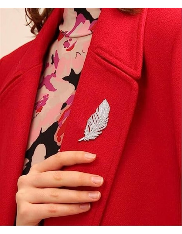 Rhinestone Feather Brooch Pin for Women Men Fashion Crystal Delicate Leaf Brooch Lapel Pins Elegant Dress Accessories Jewelry Boutonniere Corsage for Hat Bag Suit Tie Gift Father's Day Wedding Birthday