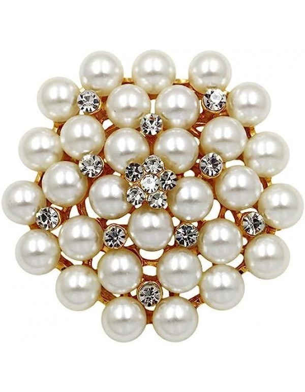 COLORFUL BLING Elegant Imitation Pearl Floral Crystal Brooch Pin for Wedding Bridal Fashion