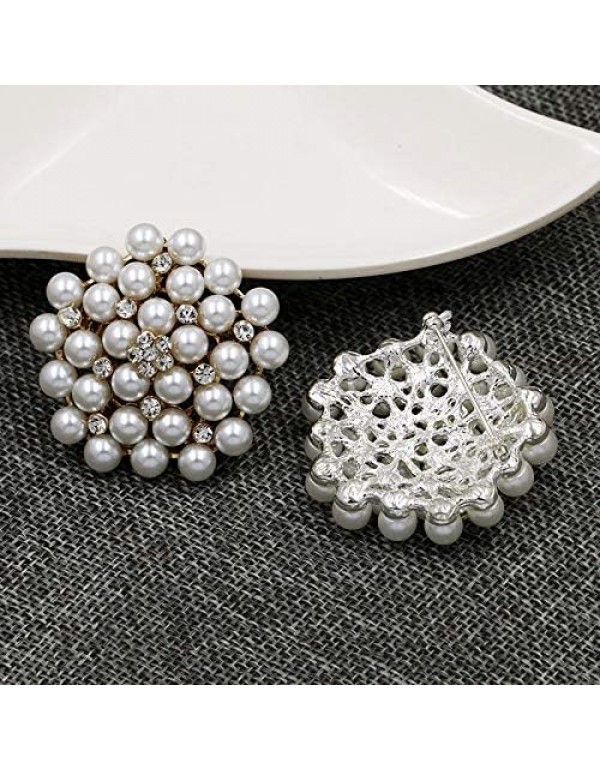 COLORFUL BLING Elegant Imitation Pearl Floral Crystal Brooch Pin for Wedding Bridal Fashion