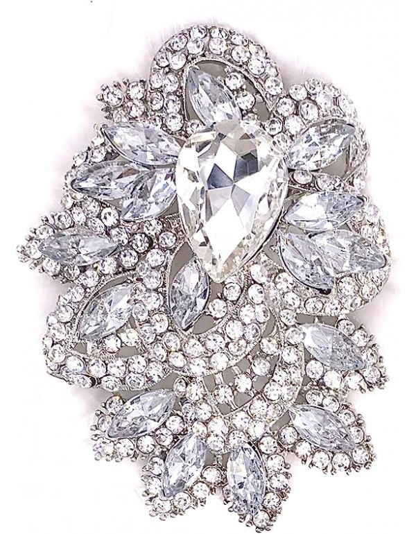Women's Vintage Blue Austrian Crystal Elegant Flower Teardrop Brooch Gold Tone