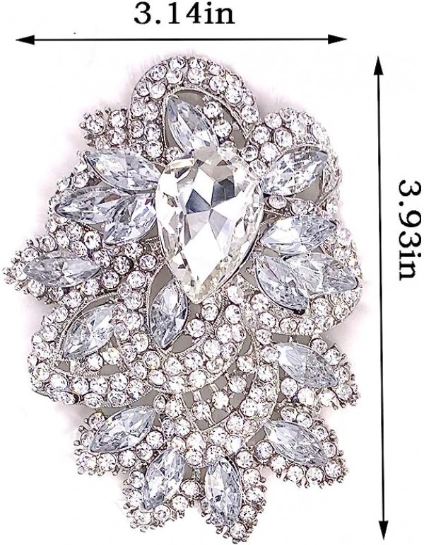 Women's Vintage Blue Austrian Crystal Elegant Flower Teardrop Brooch Gold Tone