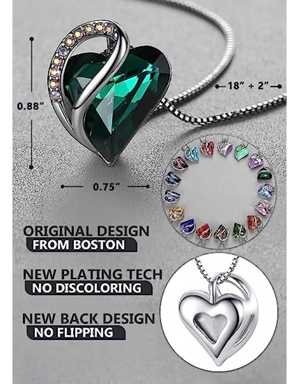 Necklaces for Women, Infinity Love Heart Pendant with Birthstone Crystals, Jewelry Gifts for Wife, Silver Plated 18 + 2 inch Chain, Graudation Anniversary Birthday Gift for Mom Girls Her