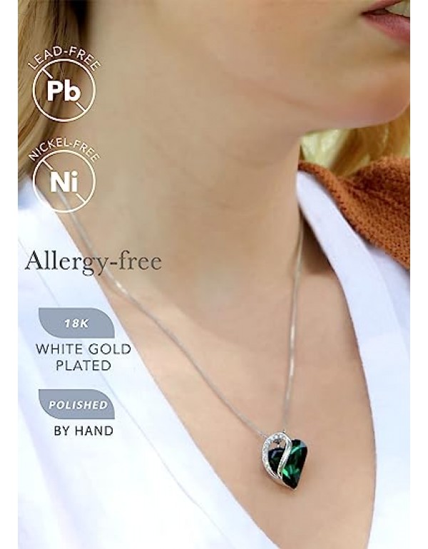 Necklaces for Women, Infinity Love Heart Pendant with Birthstone Crystals, Jewelry Gifts for Wife, Silver Plated 18 + 2 inch Chain, Graudation Anniversary Birthday Gift for Mom Girls Her