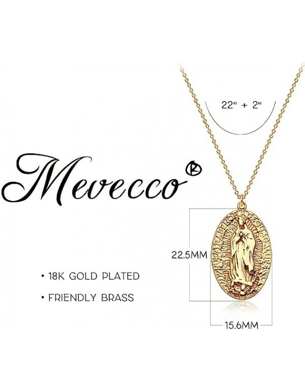 Carved Gold Coin Pendant Necklace for Women Girls Men,18K Gold Plated Dainty Minimalist Necklace for Women