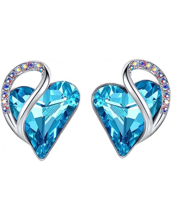 Love Heart Birthstone Crystal Stud Earrings for Women