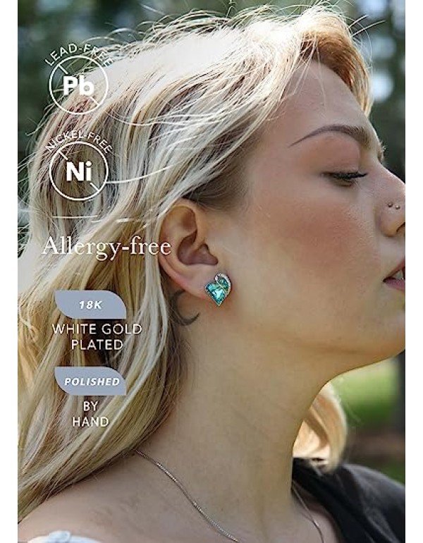 Love Heart Birthstone Crystal Stud Earrings for Women